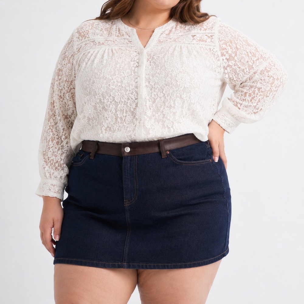 NWT Abercrombie and Fitch Mid Rise Denim Mini Skirt Curve Love Suede Trim 35
